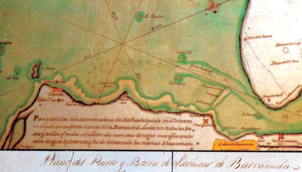 Plano de la Barra de Sanlúcar, siglo XVIII. Archivo General de Simancas.